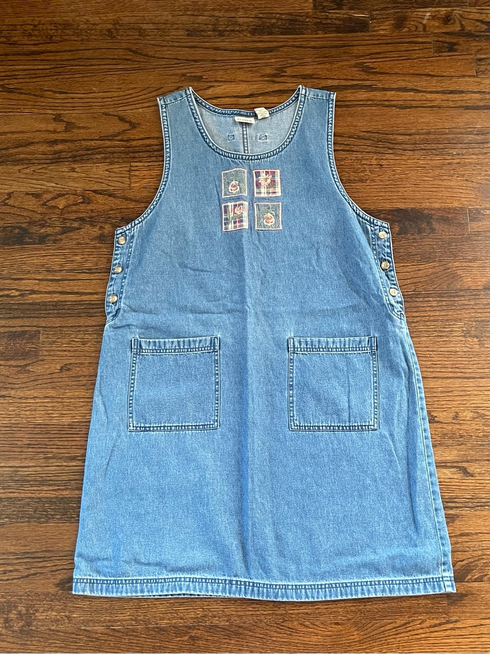 Vintage Denim Dress with Patch Details - Light Blue